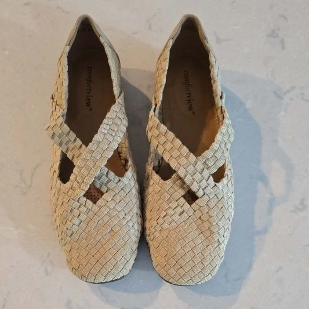 Comfortview Heleena Woven Flats Beige Basketweave Slip On Shoes Womens 7W